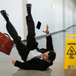 Many in a suit at work falling over.